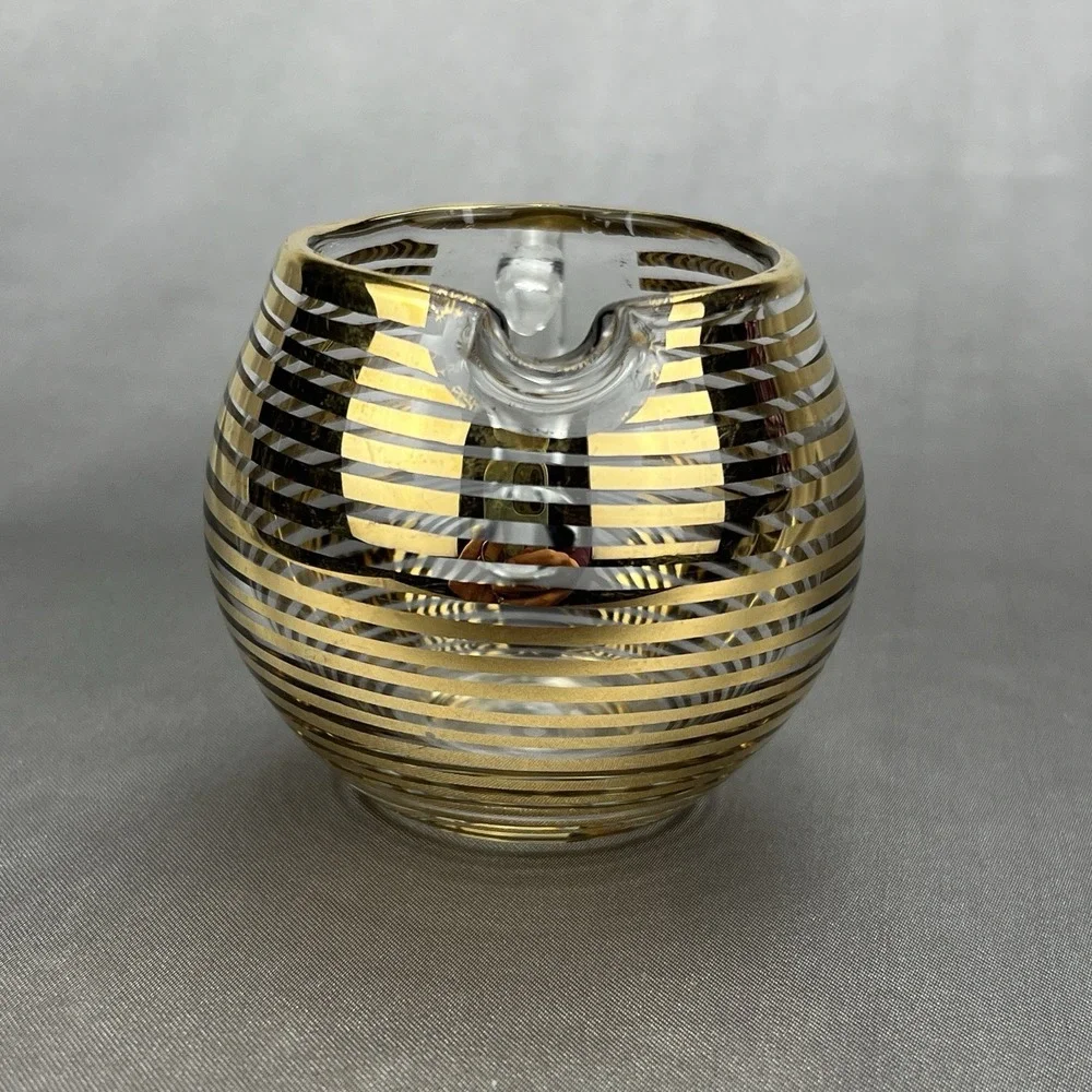 Macbeth Evans Style Vintage Gold Stripe Glass Creamer Pitcher Mid Century MCM 3